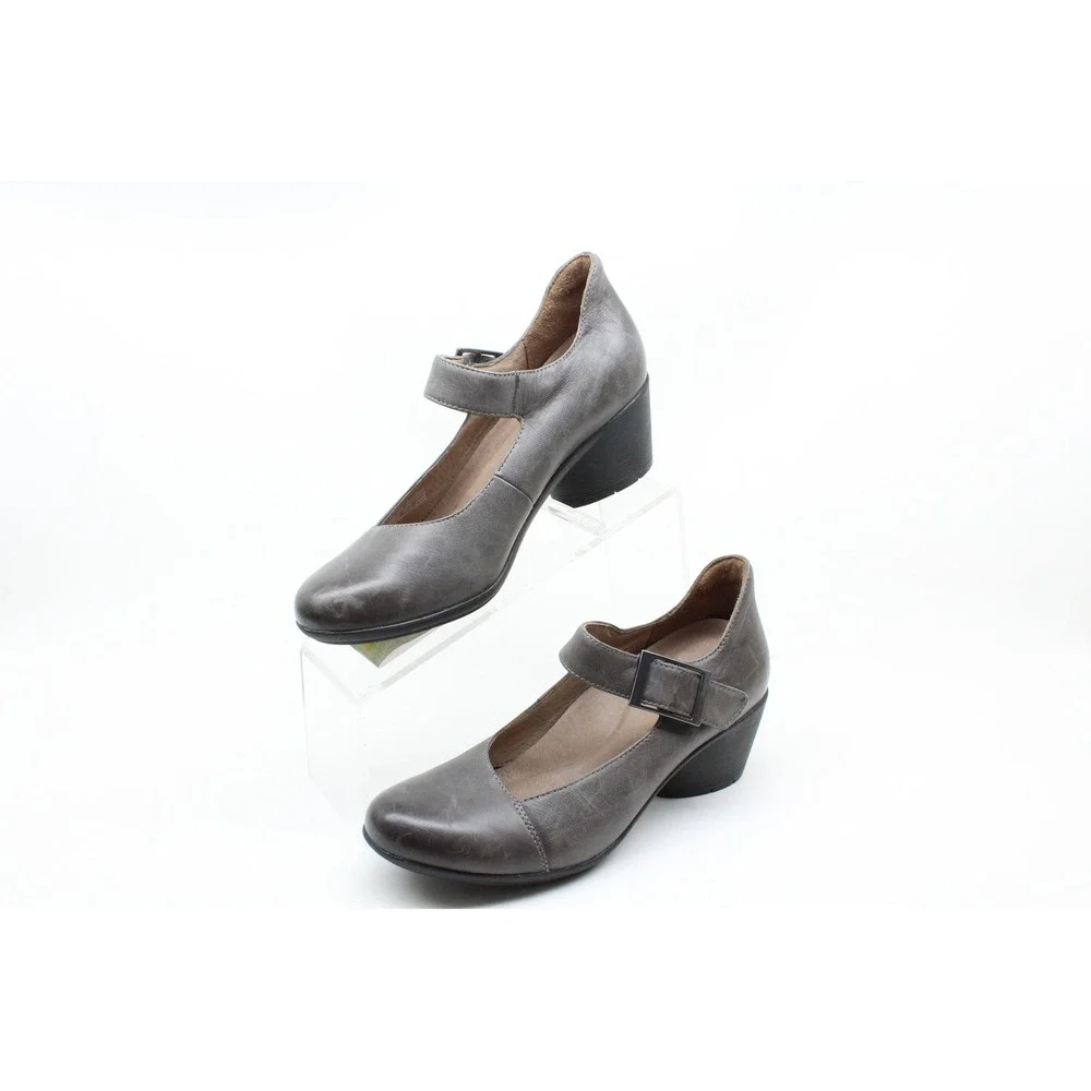 Dansko Roxanne Womens Size 39 Grey Leather Mary Jane Block Heel Pumps